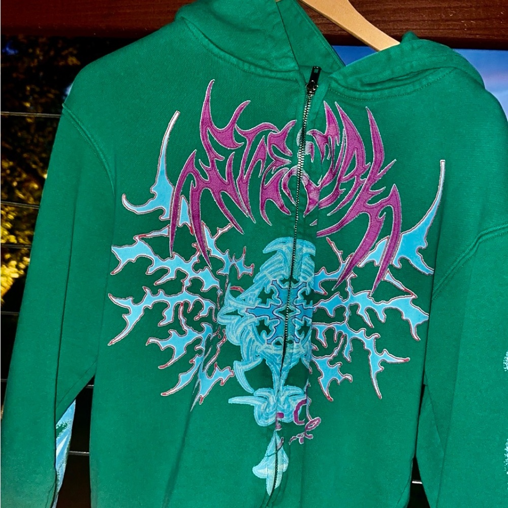 Y2K Cybersigilism Green Hoodie with Purple and Blue